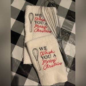 We Whisk You A Merry Christmas Kitchen Towel, Dish Cloth & Whisk! Gift Idea!